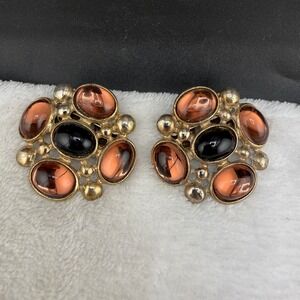 Vintage Musi Shoe Clips Gold Black Oval Cabochon Cluster